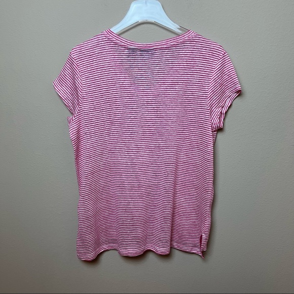 Tahari | Pink and White Stripe Linen Short Sleeve Tee - Picture 4 of 6